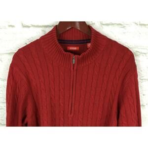 IZOD Cable Knit Quarter-Zip Men's Sweater Red Size Large 100% Cotton